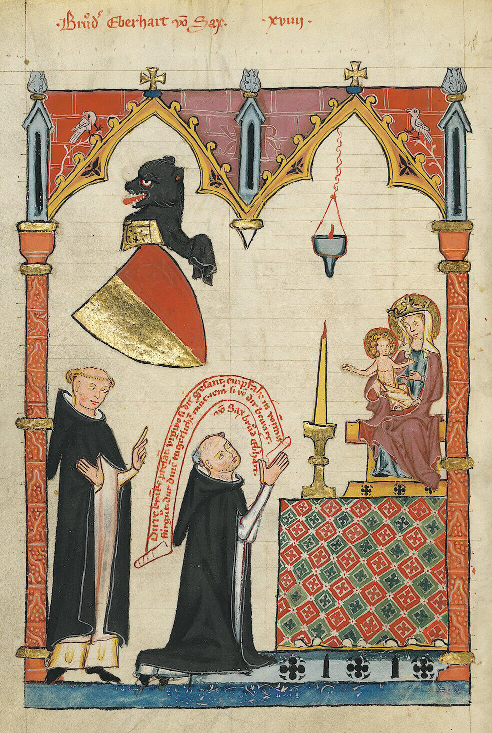 Lampka oliwna na ilustracji w Codex Manesse folio v XIV w